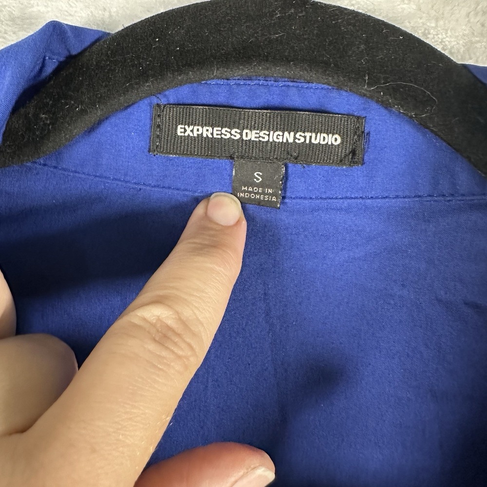 Express Button Up Blouse. Women's S. Royal Blue. V-Neck. Cuff Detail. - Picture 5 of 8